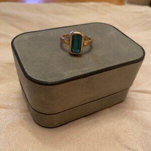 2 ct. medium green bezel set emerald ring in 14 ct. gold - size 5.5